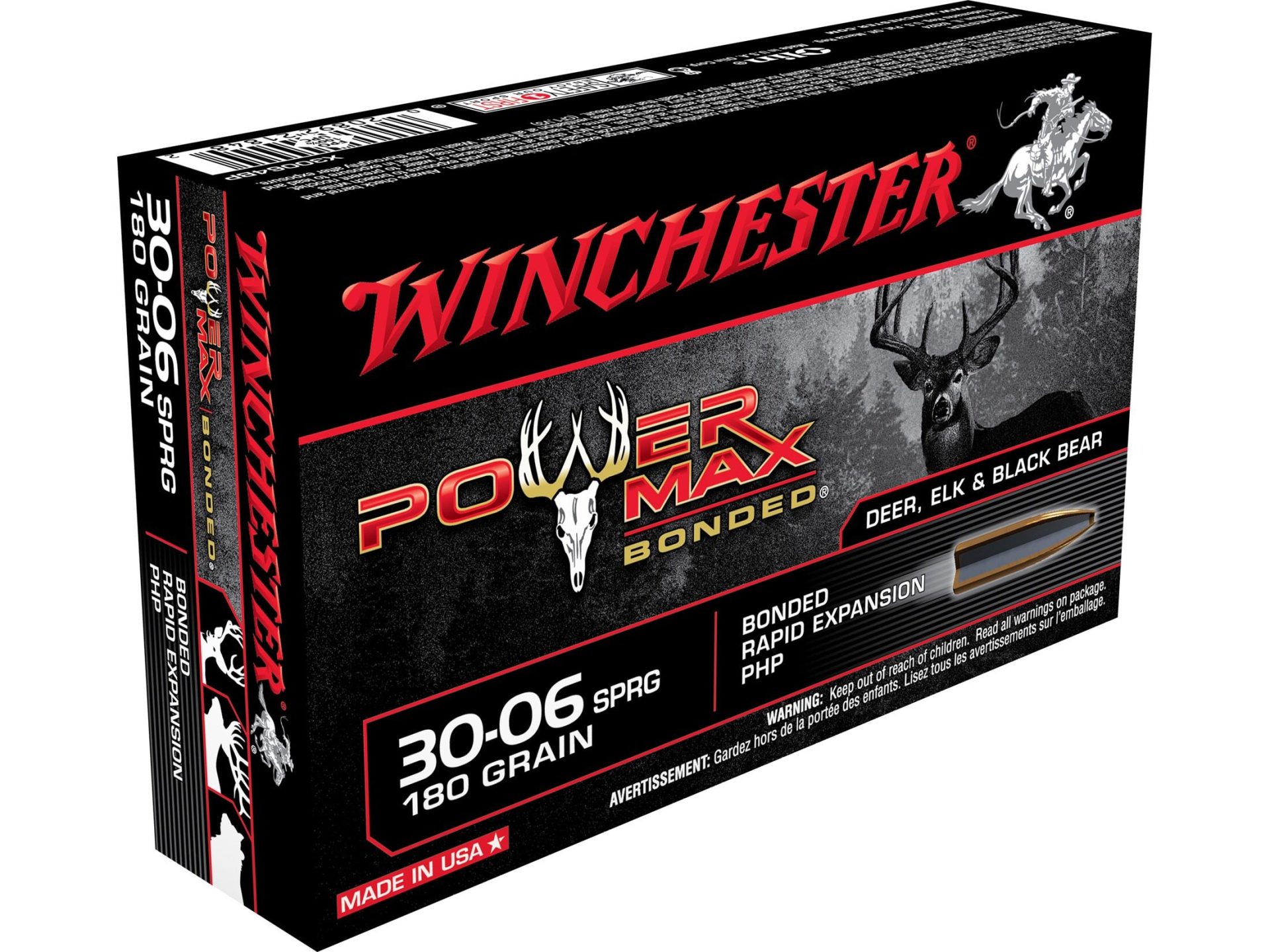 Winchester Power Max Bonded Ammunition 30-06 Springfield 180 Grain Protected Hollow Point Box of